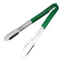 Vogue Colour Coded Green Serving Tongs 300mm