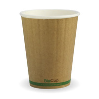 390ml / 12oz (90mm) Kraft Green Stripe Double Wall BioCup 1000 Ctn