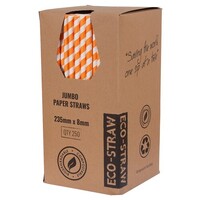 Jumbo Orange & White Straws 250Pk