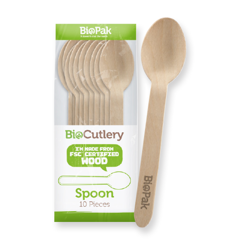 BioPak 16cm Wooden Spoon 10Pk