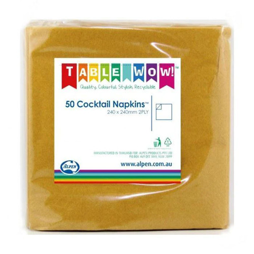 Cocktail Napkins Gold 50pk