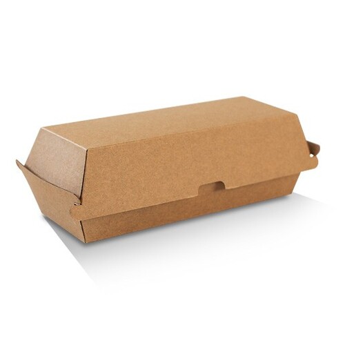 Hot Dog Box / Brown Corrugated Kraft / Plain sleeve 100 pack 