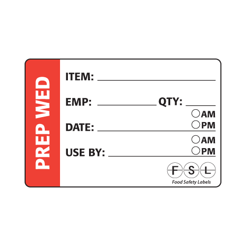 Prep Label - Wednesday - 73 x 48mm Removable, roll of 250